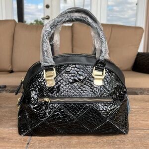 Black Leather Embossed Crocodile Texture Handwoven Tote